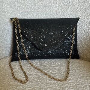 Steve Madden Black Clutch with Gold Chain